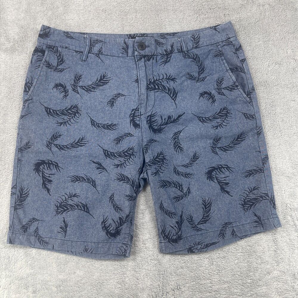 Paige Chino Shorts Men's 34 Blue Leaf Print 100% Cotton Pockets Mid-Rise Zip Fly